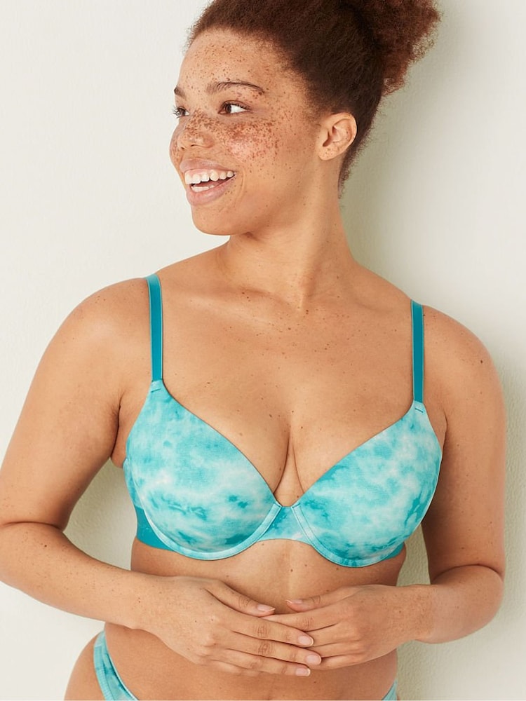 Victoria's Secret PINK Tie Dye Blue Smooth Push Up T-Shirt Bra - Image 1 of 6