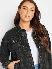 Yours Curve Black Distressed Western Denim Jacket - Image 2 of 5