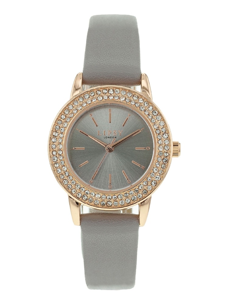 Lipsy Grey Diamante Face Watch - Image 1 of 4