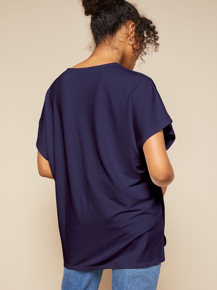 Friends Like These Navy Blue Short Sleeve V Neck Tunic Top - Image 2 of 4 Friends Like These Navy Blue Short Sleeve V Neck Tunic Top - Image 2 of 4