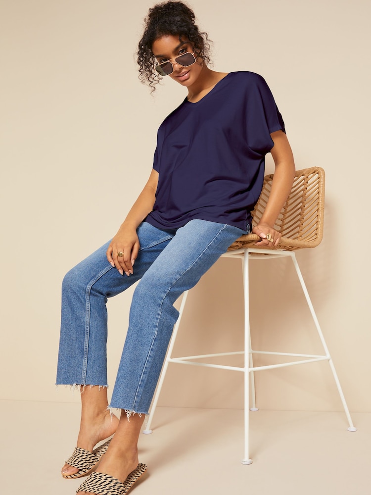 Friends Like These Navy Blue Short Sleeve V Neck Tunic Top - Image 3 of 4