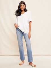 Friends Like These Cream Short Sleeve V Neck Tunic Crochet Top - Image 3 of 4