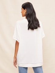 Friends Like These Cream Short Sleeve V Neck Tunic Crochet Top - Image 4 of 4