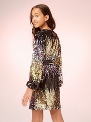 Lipsy Gold Sequin Party Shift Dress - Image 3 of 4