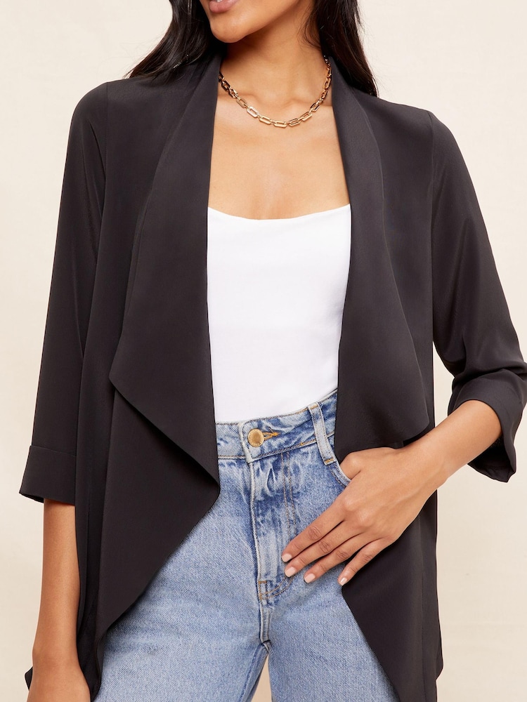 Friends Like These Black Waterfall 3/4 Sleeve Blazer - Image 1 of 4