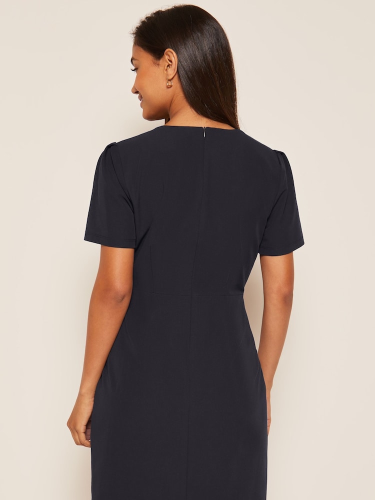 Friends Like These Navy Blue Blue Petite Short Sleeve Tailored Shift Dress - Image 2 of 4