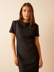 Friends Like These Jet Black Short Sleeve Tailored Shift Dress - Image 1 of 4