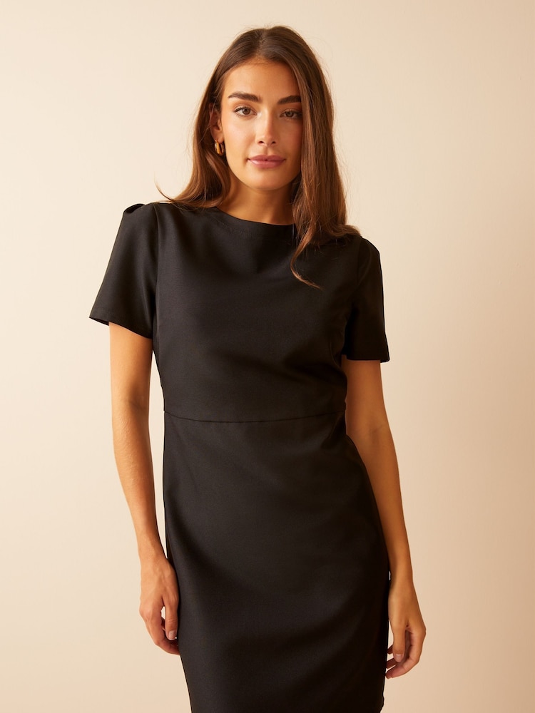 Friends Like These Jet Black Short Sleeve Tailored Shift Dress - Image 1 of 4