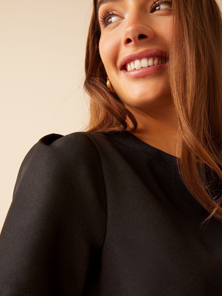 Friends Like These Jet Black Short Sleeve Tailored Shift Dress - Image 4 of 4
