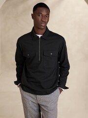Banana Republic Black Rugged Cotton Half-Zip Pocket Shirt - Image 1 of 1
