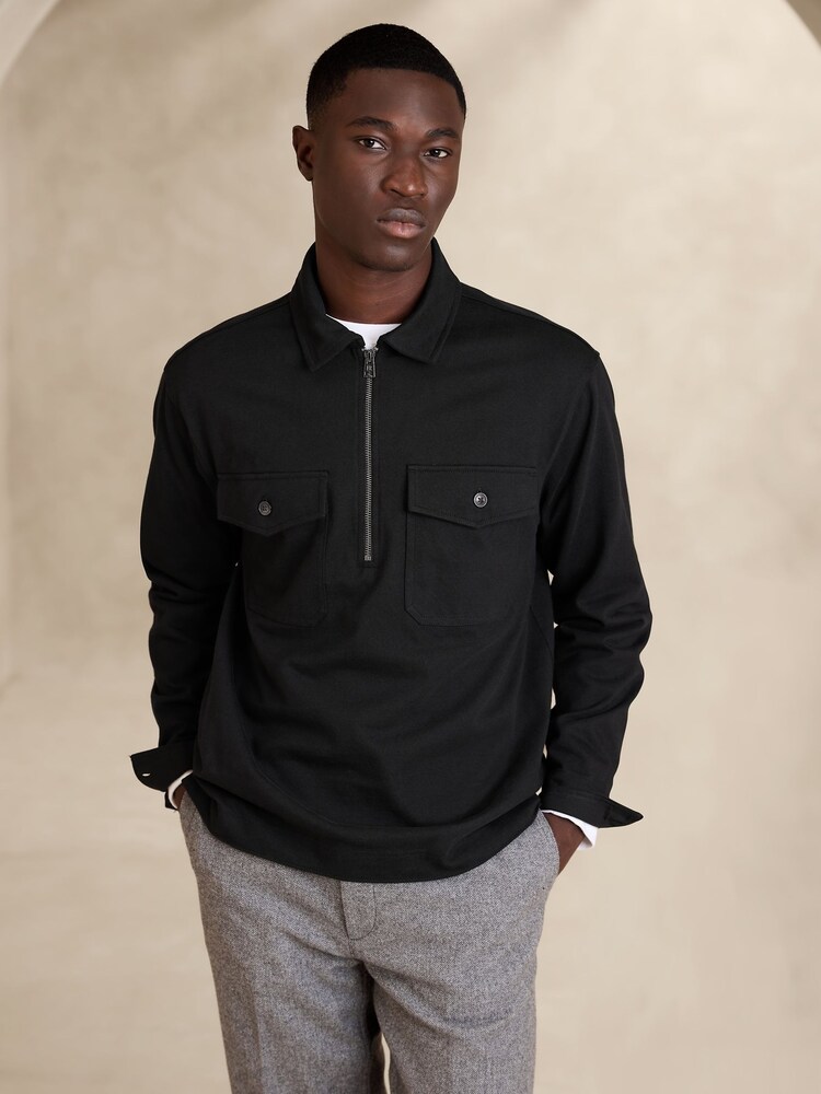 Banana Republic Black Rugged Cotton Half-Zip Pocket Shirt - Image 1 of 1
