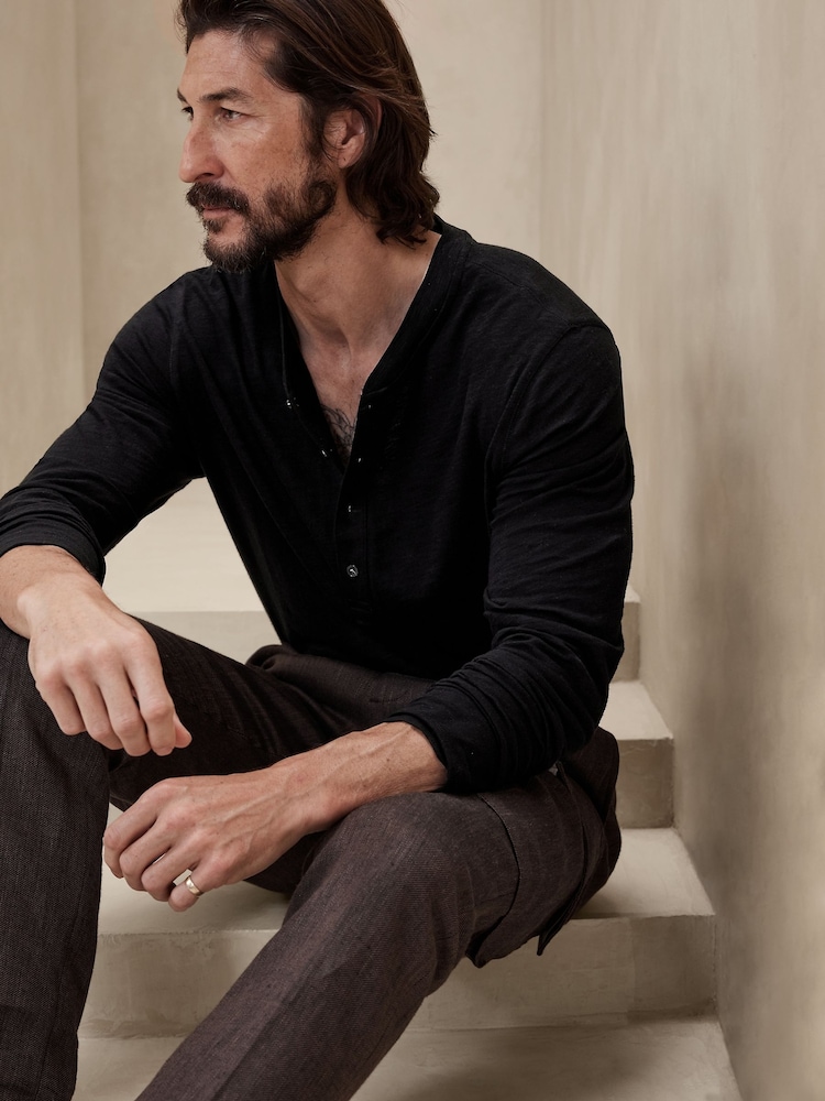 Banana Republic Black Soft Wash Henley Long Sleeve T-Shirt - Image 1 of 1