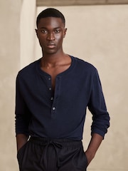 Banana Republic Navy Soft Wash Henley Long Sleeve T-Shirt - Image 1 of 1