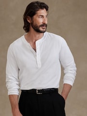 Banana Republic White Soft Wash Henley Long Sleeve T-Shirt - Image 1 of 3