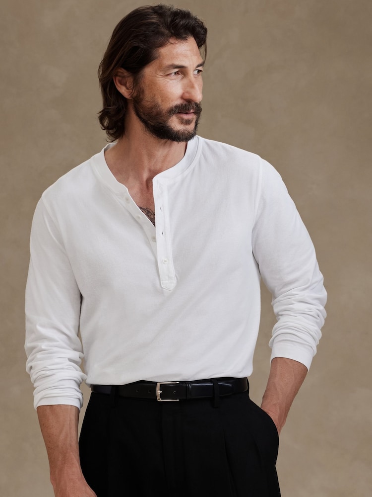 Banana Republic White Soft Wash Henley Long Sleeve T-Shirt - Image 1 of 3 Banana Republic White Soft Wash Henley Long Sleeve T-Shirt - Image 1 of 3