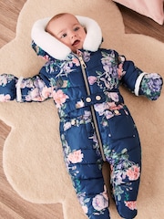 Lipsy Navy Fleece Lined Baby Snowsuit - Image 1 of 4