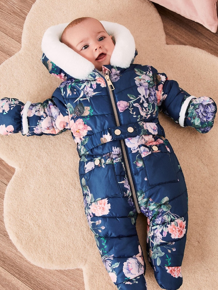Lipsy Navy Fleece Lined Baby Snowsuit - Image 1 of 4