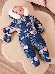 Lipsy Navy Fleece Lined Baby Snowsuit - Image 2 of 4