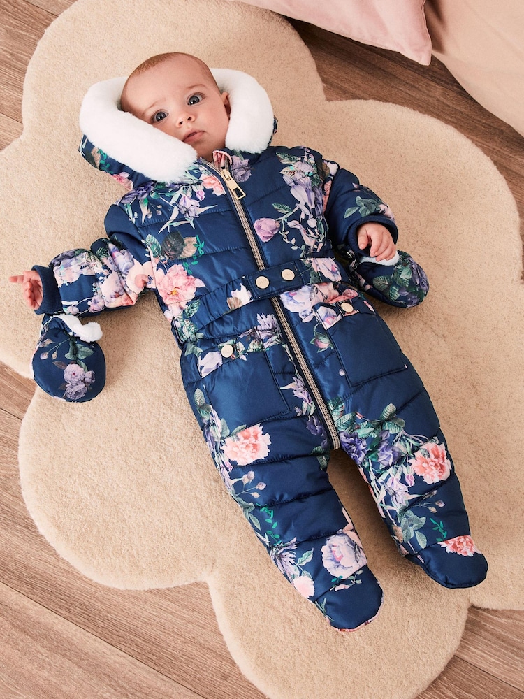 Lipsy Navy Fleece Lined Baby Snowsuit - Image 2 of 4