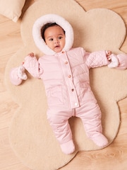 Lipsy Pink Fleece Lined Baby Snowsuit - Image 1 of 4
