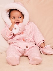Lipsy Pink Fleece Lined Baby Snowsuit - Image 2 of 4