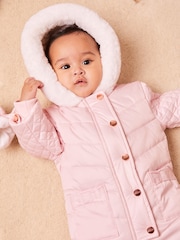 Lipsy Pink Fleece Lined Baby Snowsuit - Image 3 of 4