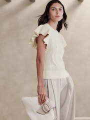 Banana Republic White Junie Short Sleeve Wool Knitted Top - Image 1 of 4