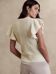 Banana Republic White Junie Short Sleeve Wool Knitted Top - Image 2 of 4