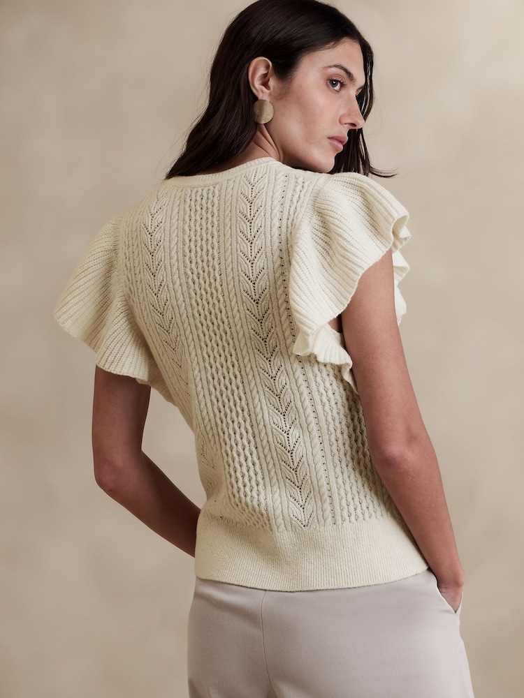 Banana Republic White Junie Short Sleeve Wool Knitted Top - Image 2 of 4