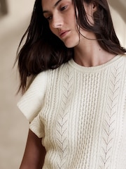 Banana Republic White Junie Short Sleeve Wool Knitted Top - Image 3 of 4