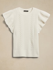 Banana Republic White Junie Short Sleeve Wool Knitted Top - Image 4 of 4