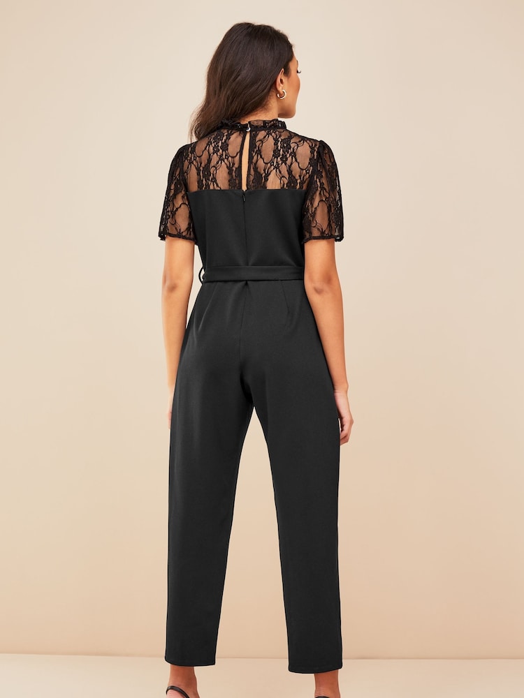 Friends Like These Black Lace Detail Short Sleeve Summer Jumpsuit - Image 2 of 4 Friends Like These Black Lace Detail Short Sleeve Summer Jumpsuit - Image 2 of 4