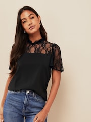 Friends Like These Black Lace Yoke Flutter Sleeve Blouse - Image 1 of 4