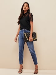 Friends Like These Black Lace Yoke Flutter Sleeve Blouse - Image 3 of 4
