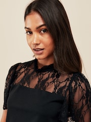 Friends Like These Black Lace Yoke Flutter Sleeve Blouse - Image 4 of 4