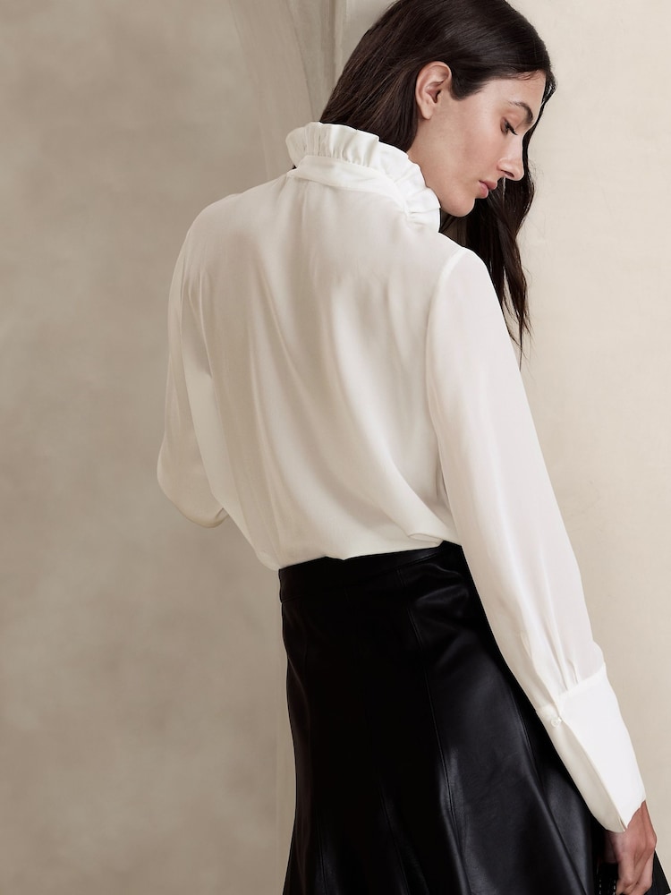 Banana Republic White Yadra Silk Blouse - Image 2 of 4