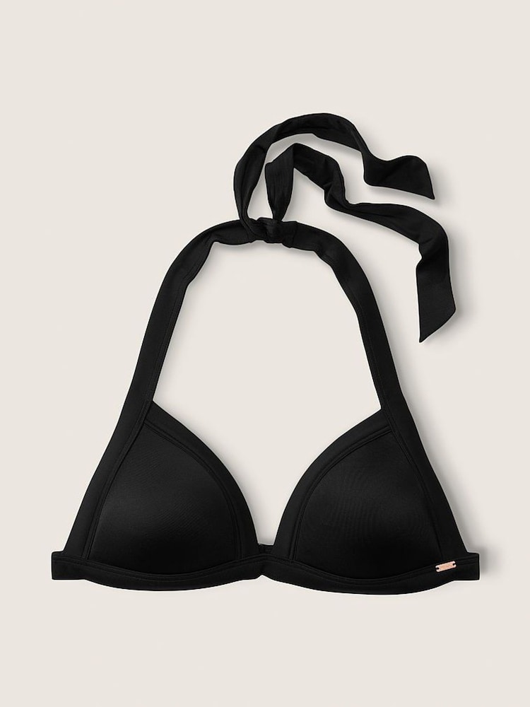 Victoria's Secret PINK Pure Black Push Up Triangle Halterneck Bikini Top - Image 1 of 3 Victoria's Secret PINK Pure Black Push Up Triangle Halterneck Bikini Top - Image 1 of 3