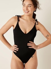 Victoria's Secret PINK Pure Black V Neck Open Back Swimsuit - Image 1 of 1