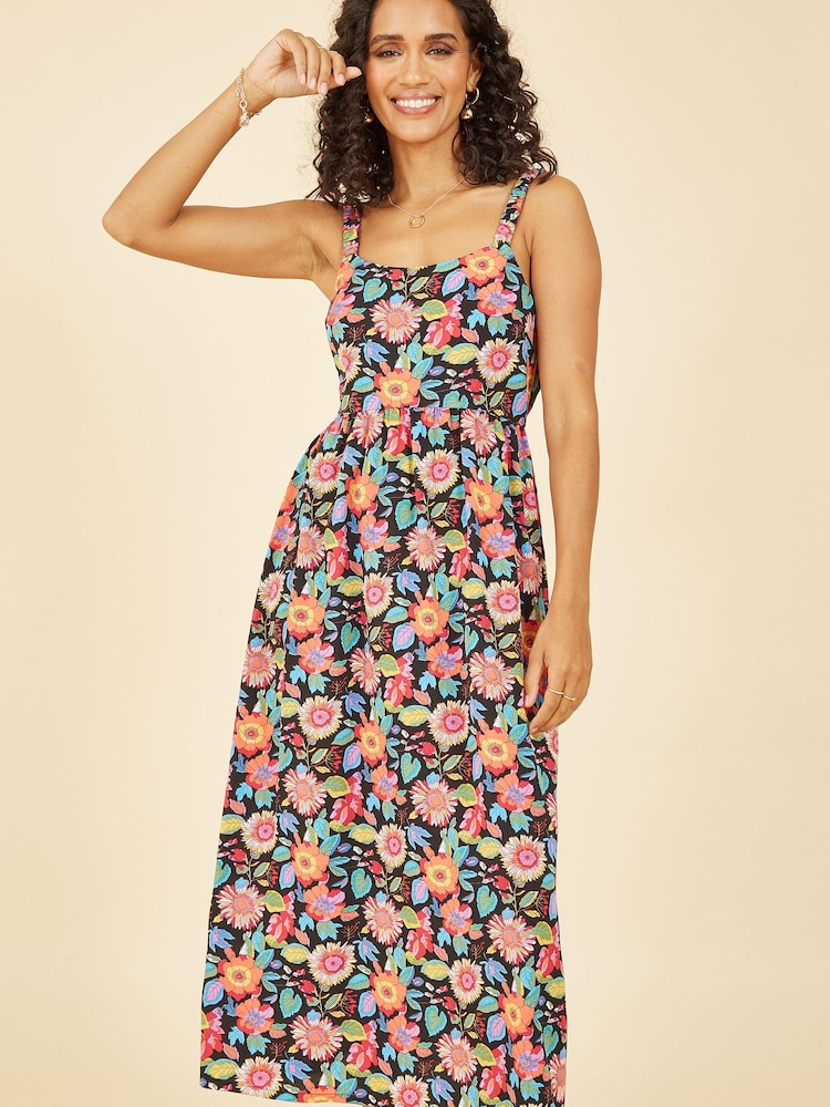 Yumi Pink Multi Retro Floral Midi Dress - Image 1 of 5