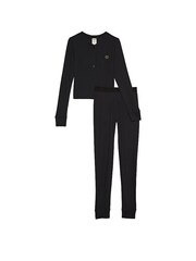 Victoria's Secret PINK Pure Black Thermal Long Sleeve and Legging Pyjama Set - Image 3 of 3