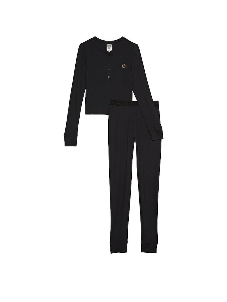 Victoria's Secret PINK Pure Black Thermal Long Sleeve and Legging Pyjama Set - Image 3 of 3