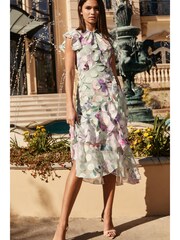 Lipsy Green Printed Keyhole Ruffle Fit and Flare Midi Dress - Image 4 of 4