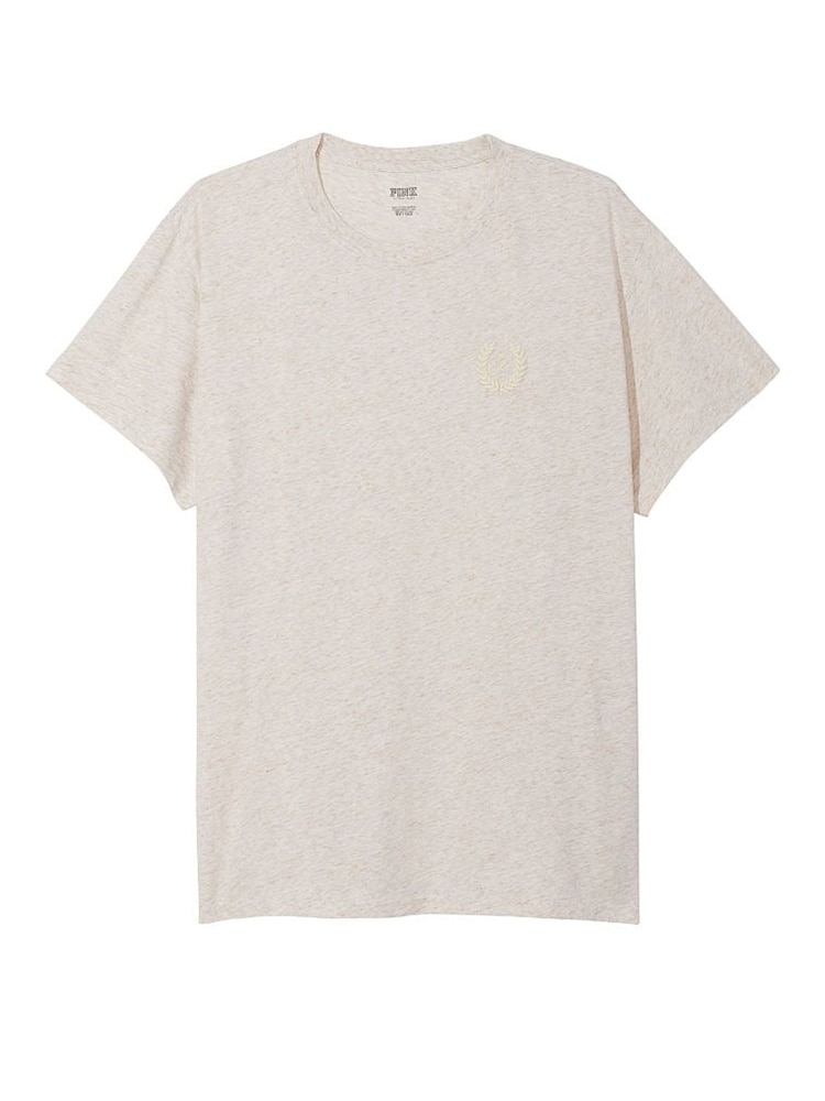 Victoria's Secret PINK Heather Oatmeal Beige Short Sleeve Oversized Campus T-Shirt - Image 3 of 3 Victoria's Secret PINK Heather Oatmeal Beige Short Sleeve Oversized Campus T-Shirt - Image 3 of 3