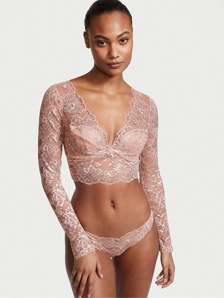 Victoria's Secret Allure Shimmer Long Sleeve Bra Top - Image 1 of 4 Victoria's Secret Allure Shimmer Long Sleeve Bra Top - Image 1 of 4