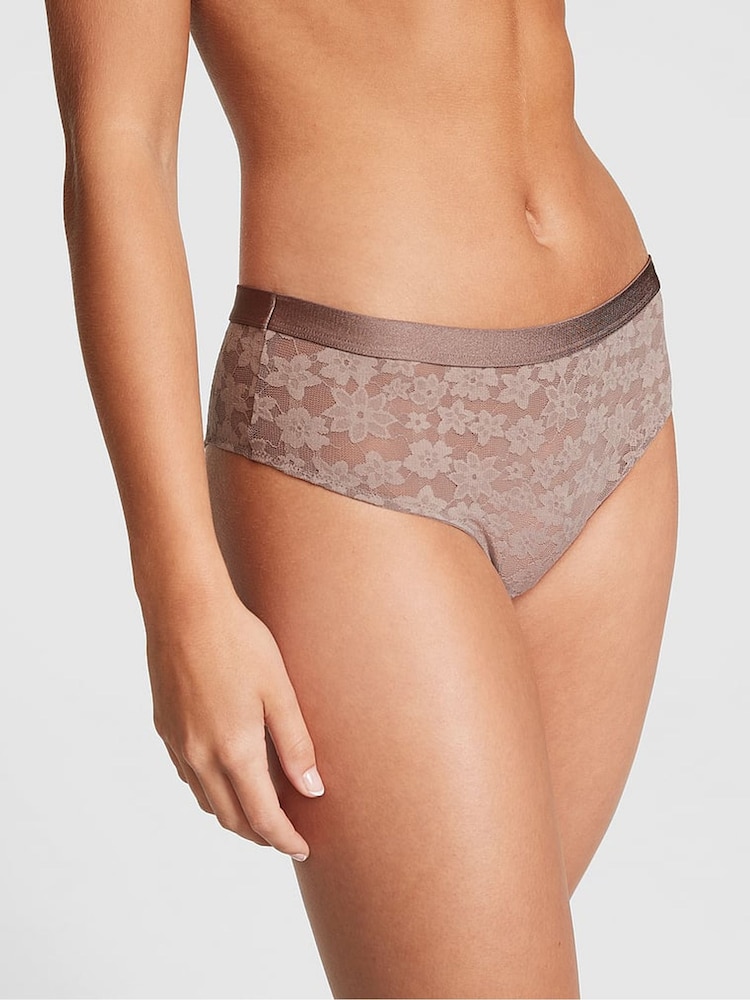 Victoria's Secret PINK Iced Coffee Brown Tossed Floral Lace Cheekster Knickers - Image 1 of 4