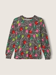 Victoria's Secret PINK Dark Charcoal Holiday Lights Cozy LongSleeve Sleep Shirt - Image 1 of 3