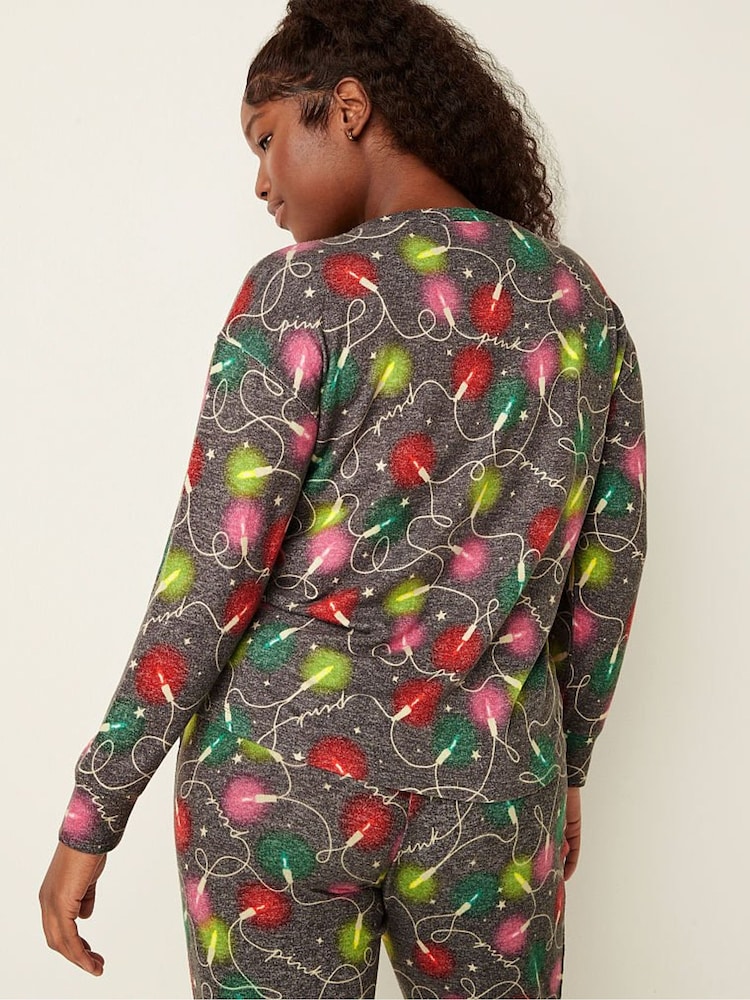 Victoria's Secret PINK Dark Charcoal Holiday Lights Cozy LongSleeve Sleep Shirt - Image 2 of 3