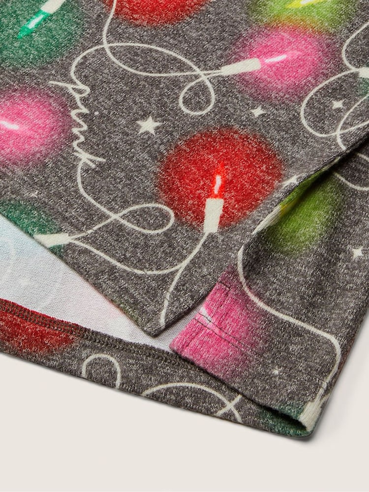 Victoria's Secret PINK Dark Charcoal Holiday Lights Cozy LongSleeve Sleep Shirt - Image 3 of 3