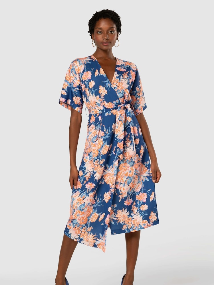 Closet Blue Multi Floral Print London Kimono Aline Dress - Image 1 of 5