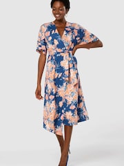 Closet Blue Multi Floral Print London Kimono Aline Dress - Image 3 of 5